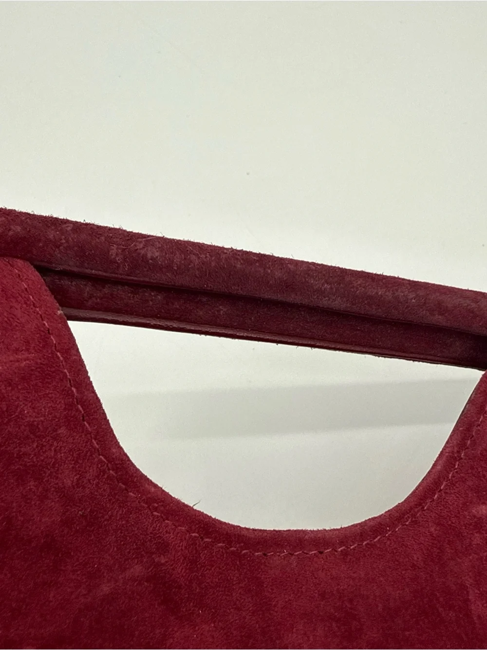 Vintage Burgundy Suede Top Handle Handbag Gold Hardware Structured Purse